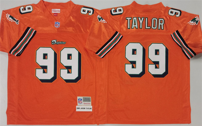 Men's Miami Dolphins #99 Jason Taylor Orange Throwback Stitched Football Jersey Men's Miami Dolphins #99 Jason Taylor Orange Throwback Stitched Football Jersey