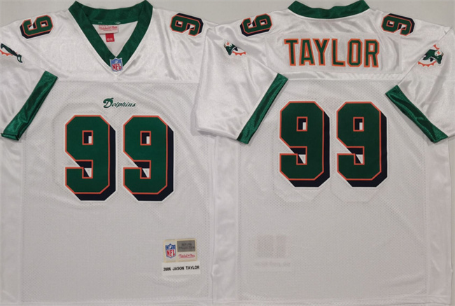 Men's Miami Dolphins #99 Jason Taylor White Throwback Stitched Football Jersey Men's Miami Dolphins #99 Jason Taylor White Throwback Stitched Football Jersey