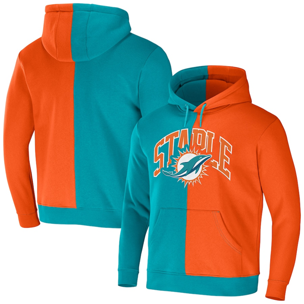 Men's Miami Dolphins Aqua Orange Split Logo Pullover Hoodie