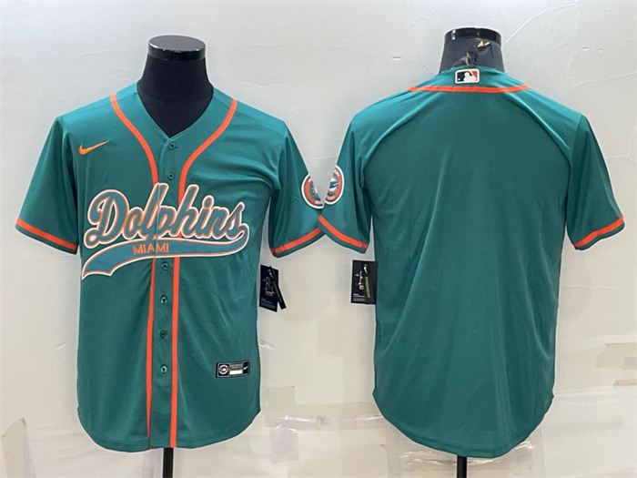 Men's Miami Dolphins Blank Aqua With Patch Cool Base Stitched Baseball Jersey Men's Miami Dolphins Blank Aqua With Patch Cool Base Stitched Baseball Jersey