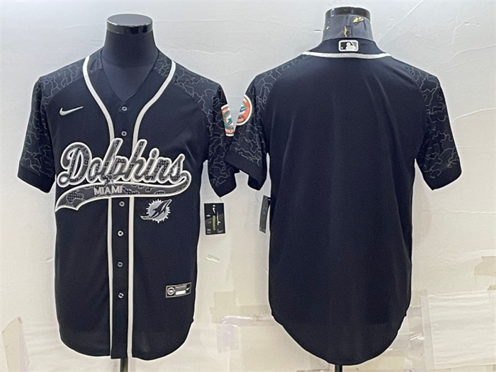 Men's Miami Dolphins Blank Black Reflective With Patch Cool Base Stitched Baseball Jersey Men's Miami Dolphins Blank Black Reflective With Patch Cool Base Stitched Baseball Jersey