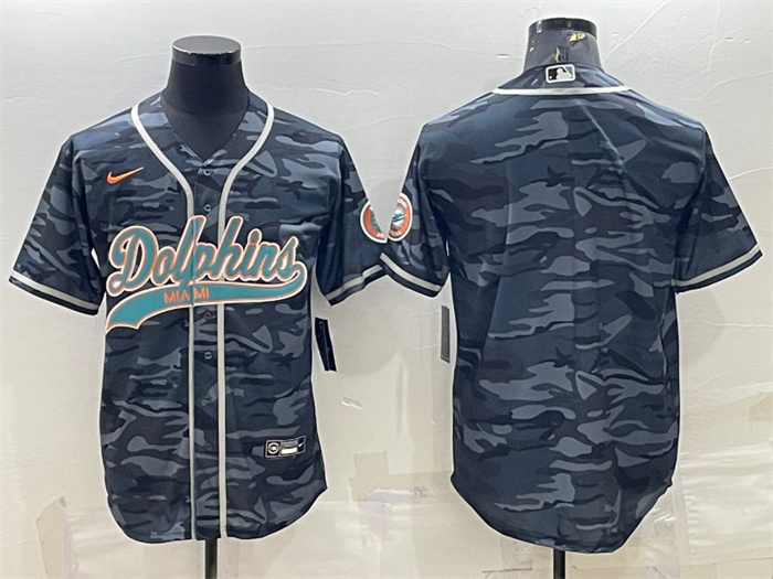Men's Miami Dolphins Blank Grey Camo With Patch Cool Base Stitched Baseball Jersey Men's Miami Dolphins Blank Grey Camo With Patch Cool Base Stitched Baseball Jersey