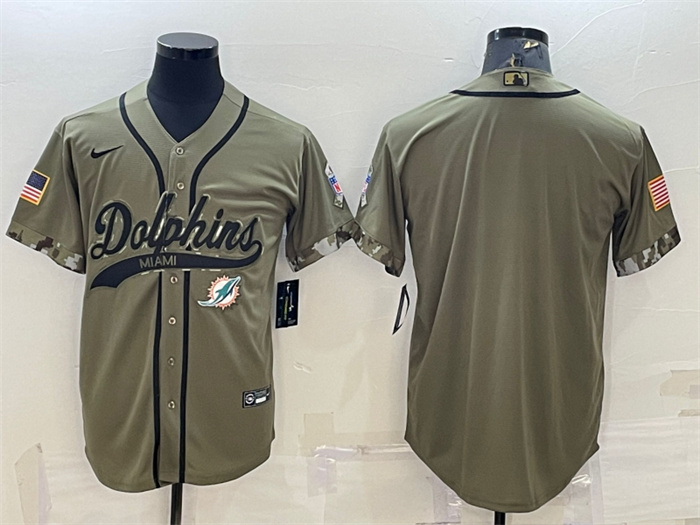 Men's Miami Dolphins Blank Olive 2022 Salute To Service Cool Base Stitched Baseball Jersey Men's Miami Dolphins Blank Olive 2022 Salute To Service Cool Base Stitched Baseball Jersey