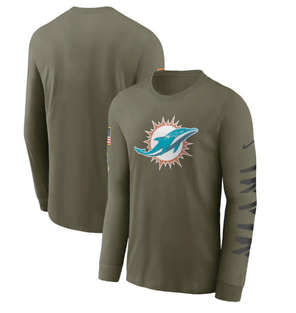 Men's Miami Dolphins Olive 2022 Salute To Service Long Sleeve T-Shirt