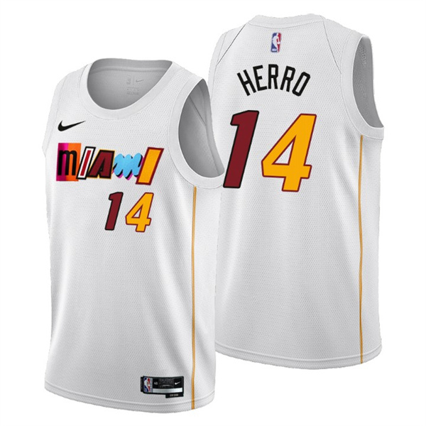 Men's Miami Heat #14 Tyler Herro 2022 23 White City Edition Stitched Jersey