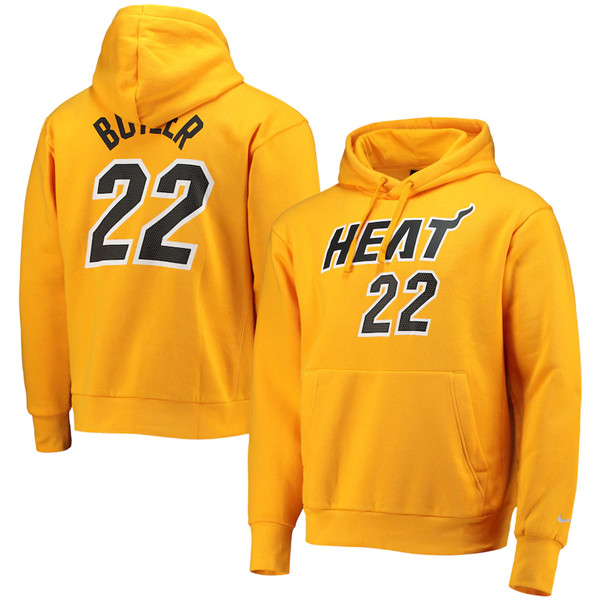 Men's Miami Heat #22 Jimmy Butler 2021 Yellow Pullover Hoodie Men's Miami Heat #22 Jimmy Butler 2021 Yellow Pullover Hoodie