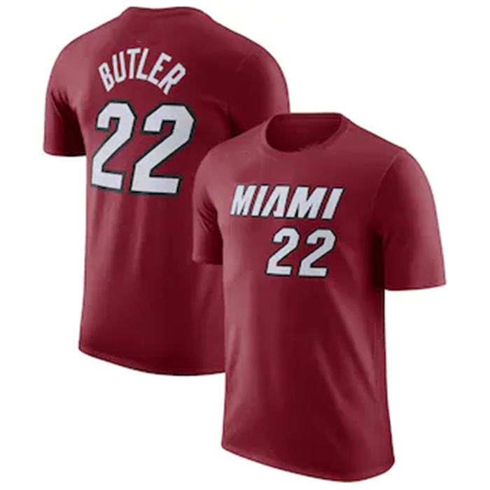 Men's Miami Heat #22 Jimmy Butler Red 2022 23 Statement Edition Name & Number T-Shirt