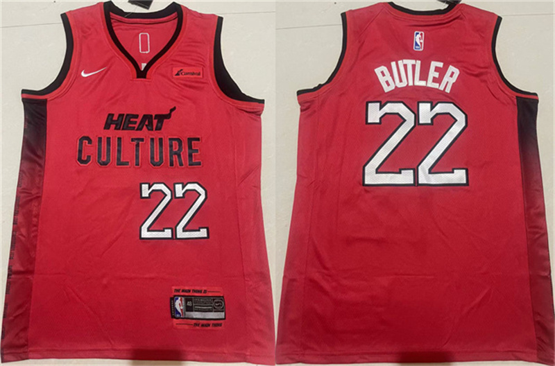 Men's Miami Heat #22 Jimmy Butler Red 2024-25 City Edition Stitched Basketball Jersey Men's Miami Heat #22 Jimmy Butler Red 2024-25 City Edition Stitched Basketball Jersey