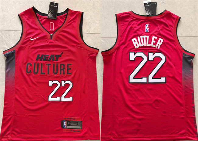Men's Miami Heat #22 Jimmy Butler Red 2024 City Edition Stitched Basketball Jersey Men's Miami Heat #22 Jimmy Butler Red 2024 City Edition Stitched Basketball Jersey