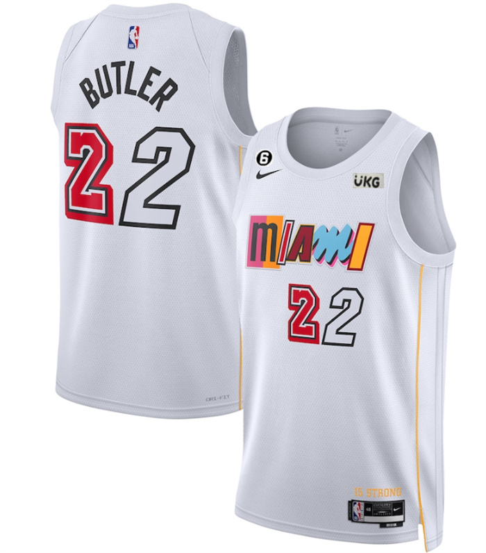 Men's Miami Heat #22 Jimmy Butler White 2022 23 City Edition With NO.6 Patch Stitched Jersey Men's Miami Heat #22 Jimmy Butler White 2022 23 City Edition With NO.6 Patch Stitched Jersey