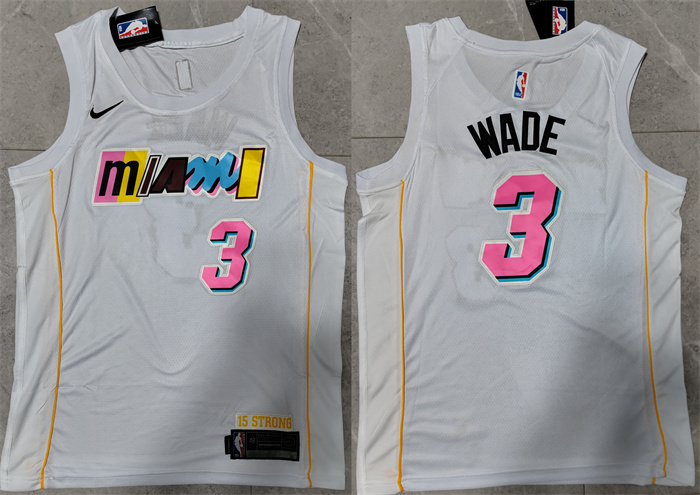 Men's Miami Heat #3 Dwyane Wade 2022 23 White City Edition Stitched Jersey Men's Miami Heat #3 Dwyane Wade 2022 23 White City Edition Stitched Jersey