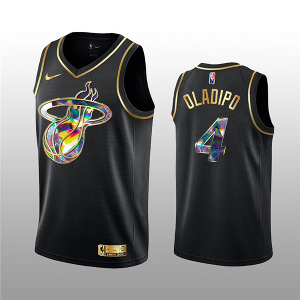 Men's Miami Heat #4 Victor Oladipo 2021 22 Black Golden Edition 75th Anniversary Diamond Logo Stitched Basketball Jersey Men's Miami Heat #4 Victor Oladipo 2021 22 Black Golden Edition 75th Anniversary Diamond Logo Stitched Basketball Jersey