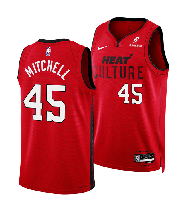 Men's Miami Heat #45 Davion Mitchell Red 2025 City Edition Stitched Basketball Jersey Men's Miami Heat #45 Davion Mitchell Red 2025 City Edition Stitched Basketball Jersey