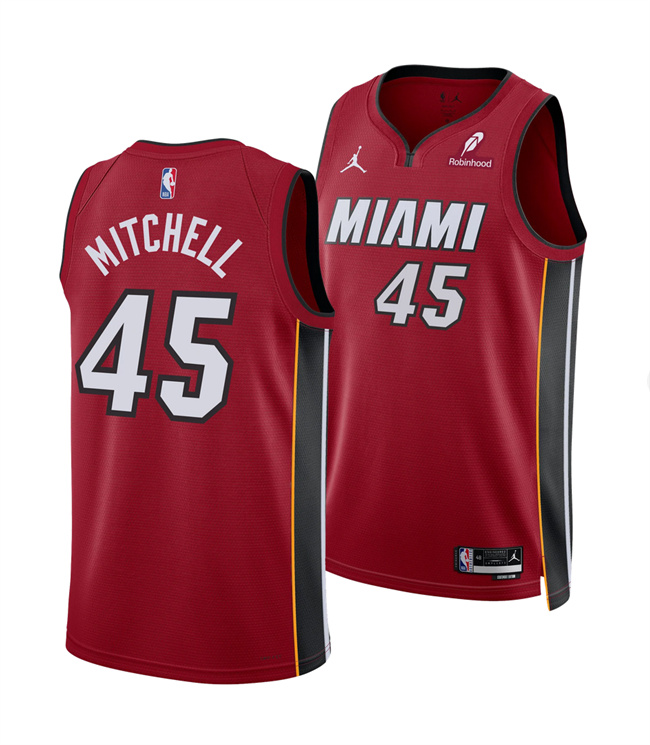 Men's Miami Heat #45 Davion Mitchell Red 2025 Statement Edition Swingman Stitched Basketball Jersey Men's Miami Heat #45 Davion Mitchell Red 2025 Statement Edition Swingman Stitched Basketball Jersey