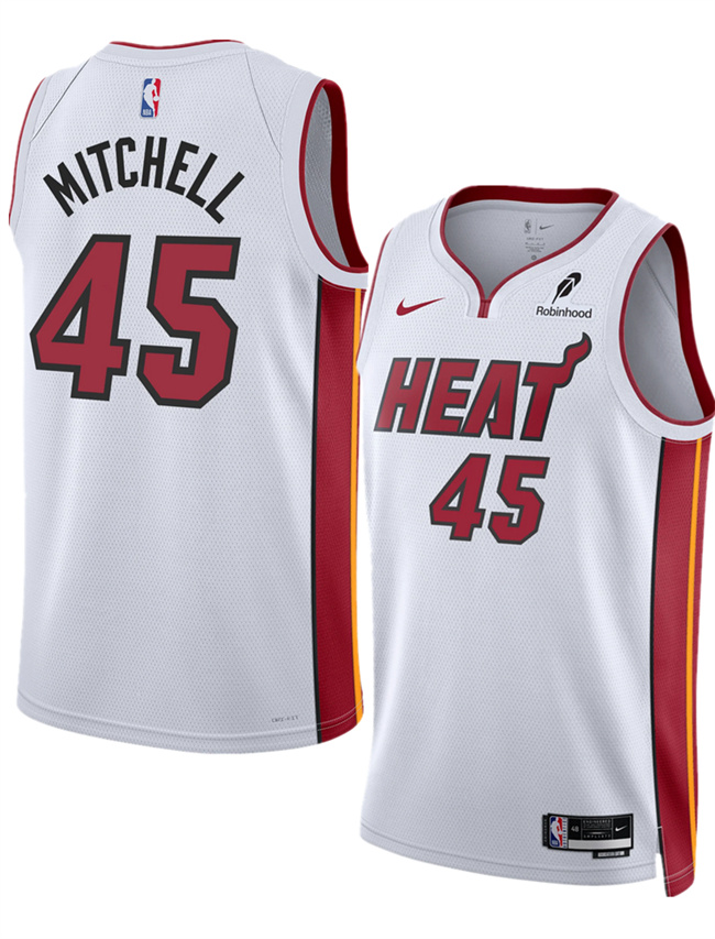 Men's Miami Heat #45 Davion Mitchell White 2025 Association Edition Swingman Stitched Basketball Jersey Men's Miami Heat #45 Davion Mitchell White 2025 Association Edition Swingman Stitched Basketball Jersey