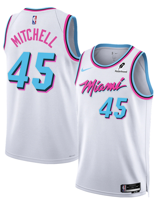 Men's Miami Heat #45 Davion Mitchell White 2025 City Edition Stitched Basketball Jersey Men's Miami Heat #45 Davion Mitchell White 2025 City Edition Stitched Basketball Jersey