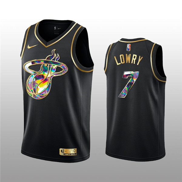 Men's Miami Heat #7 Kyle Lowry 2021 22 Black Golden Edition 75th Anniversary Diamond Logo Stitched Basketball Jersey Men's Miami Heat #7 Kyle Lowry 2021 22 Black Golden Edition 75th Anniversary Diamond Logo Stitched Basketball Jersey