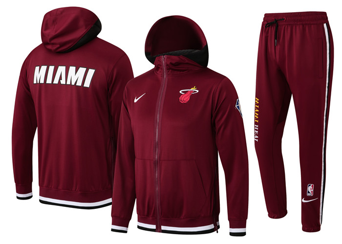 Men's Miami Heat 75th Anniversary Burgundy Performance Showtime Full-Zip Hoodie Jacket And Pants Suit Men's Miami Heat 75th Anniversary Burgundy Performance Showtime Full-Zip Hoodie Jacket And Pants Suit
