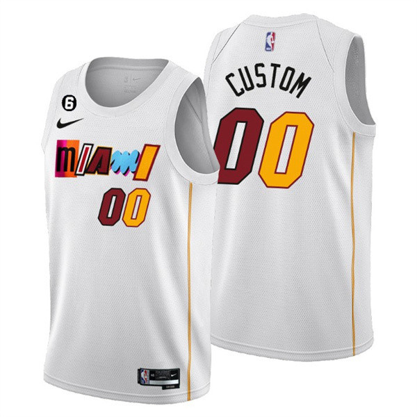 Men's Miami Heat Active Player Custom White 2022 23 City Edition With NO.6 Patch Stitched Basketball Jersey Men's Miami Heat Active Player Custom White 2022 23 City Edition With NO.6 Patch Stitched Basketball Jersey