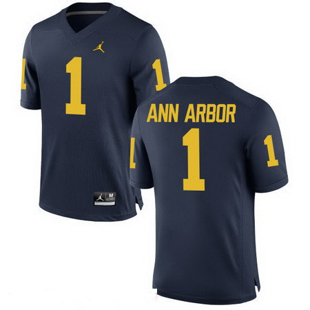 Men's Michigan Wolverines #1 Ann Arbor Navy Blue Stitched College Football Brand Jordan NCAA Jersey Men's Michigan Wolverines #1 Ann Arbor Navy Blue Stitched College Football Brand Jordan NCAA Jersey