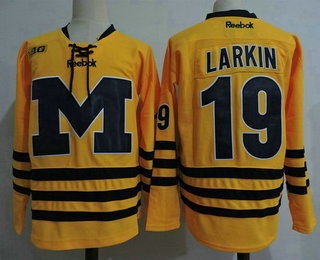 Men's Michigan Wolverines #19 Dylan Larkin Yellow College Hockey Stitched Reebok NCAA Jersey Men's Michigan Wolverines #19 Dylan Larkin Yellow College Hockey Stitched Reebok NCAA Jersey