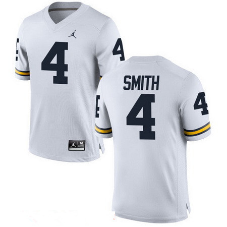 Men's Michigan Wolverines #4 De'Veon Smith White Stitched College Football Brand Jordan NCAA Jersey Men's Michigan Wolverines #4 De'Veon Smith White Stitched College Football Brand Jordan NCAA Jersey