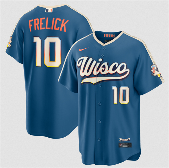 Men's Milwaukee Brewers #10 Sal Frelick Mineral Blue 2026 City Connect Stadium Stitched Baseball Jersey Men's Milwaukee Brewers #10 Sal Frelick Mineral Blue 2026 City Connect Stadium Stitched Baseball Jersey