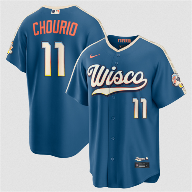 Men's Milwaukee Brewers #11 Jackson Chourio Mineral Blue 2026 City Connect Stadium Stitched Baseball Jersey Men's Milwaukee Brewers #11 Jackson Chourio Mineral Blue 2026 City Connect Stadium Stitched Baseball Jersey