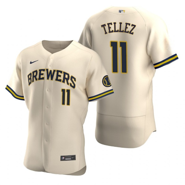 Men's Milwaukee Brewers #11 Rowdy Tellez Cream Flex Base Stitched MLB Jersey Men's Milwaukee Brewers #11 Rowdy Tellez Cream Flex Base Stitched MLB Jersey