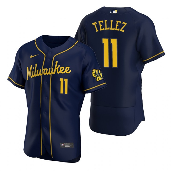 Men's Milwaukee Brewers #11 Rowdy Tellez Navy Flex Base Stitched MLB Jersey Men's Milwaukee Brewers #11 Rowdy Tellez Navy Flex Base Stitched MLB Jersey