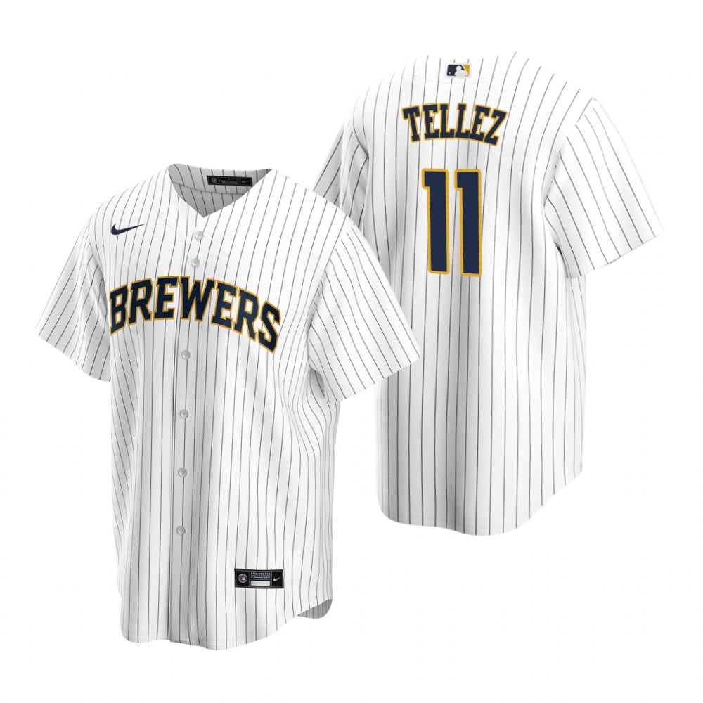 Men's Milwaukee Brewers #11 Rowdy Tellez White Cool Base Stitched Jersey Men's Milwaukee Brewers #11 Rowdy Tellez White Cool Base Stitched Jersey
