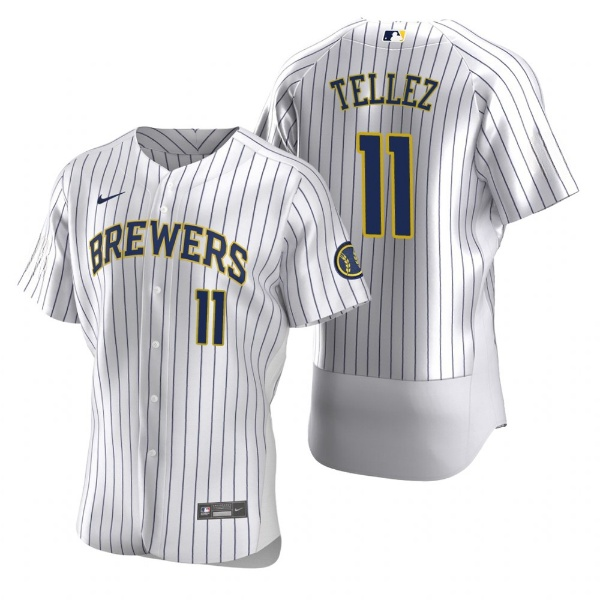 Men's Milwaukee Brewers #11 Rowdy Tellez White Flex Base Stitched MLB Jersey Men's Milwaukee Brewers #11 Rowdy Tellez White Flex Base Stitched MLB Jersey