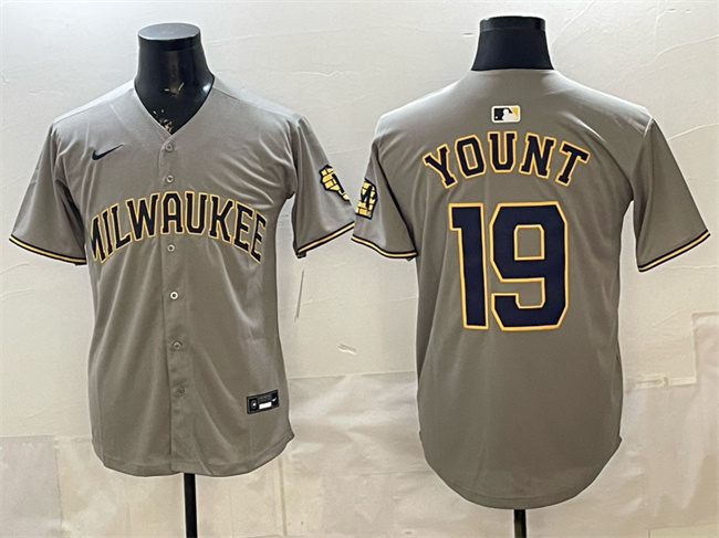 Men's Milwaukee Brewers #19 Robin Yount Grey Home Limited Stitched Jersey Men's Milwaukee Brewers #19 Robin Yount Grey Home Limited Stitched Jersey