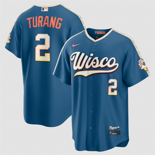 Men's Milwaukee Brewers #2 Brice Turang Mineral Blue 2026 City Connect Stadium Stitched Baseball Jersey Men's Milwaukee Brewers #2 Brice Turang Mineral Blue 2026 City Connect Stadium Stitched Baseball Jersey