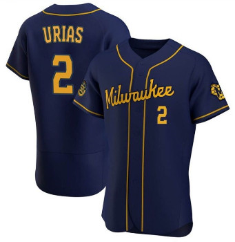 Men's Milwaukee Brewers #2 Luis Urias Navy Alternate Flexbase Jersey