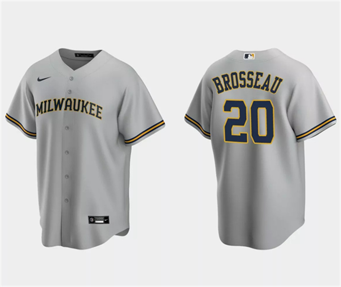Men's Milwaukee Brewers #20 Mike Brosseau Grey Cool Base Stitched Jersey Men's Milwaukee Brewers #20 Mike Brosseau Grey Cool Base Stitched Jersey