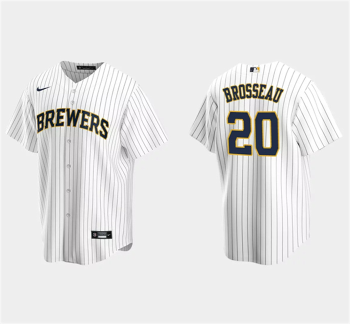 Men's Milwaukee Brewers #20 Mike Brosseau White Cool Base Stitched Jersey Men's Milwaukee Brewers #20 Mike Brosseau White Cool Base Stitched Jersey