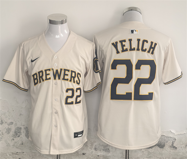 Men's Milwaukee Brewers #22 Christian Yelich Cream Home Limited Stitched Jersey Men's Milwaukee Brewers #22 Christian Yelich Cream Home Limited Stitched Jersey