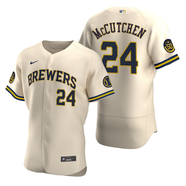 Men's Milwaukee Brewers #24 Andrew McCutchen Cream Flex Base Stitched MLB Jersey Men's Milwaukee Brewers #24 Andrew McCutchen Cream Flex Base Stitched MLB Jersey