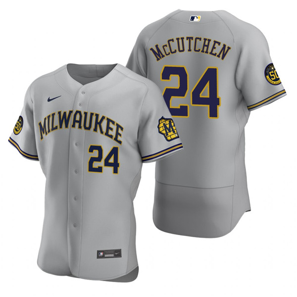 Men's Milwaukee Brewers #24 Andrew McCutchen Grey Flex Base Stitched MLB Jersey Men's Milwaukee Brewers #24 Andrew McCutchen Grey Flex Base Stitched MLB Jersey