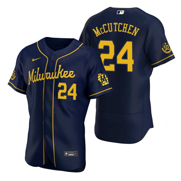 Men's Milwaukee Brewers #24 Andrew McCutchen Navy Flex Base Stitched MLB Jersey Men's Milwaukee Brewers #24 Andrew McCutchen Navy Flex Base Stitched MLB Jersey