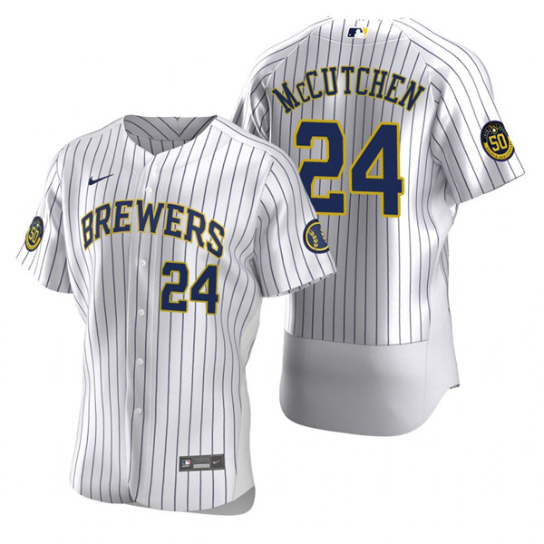 Men's Milwaukee Brewers #24 Andrew McCutchen White Flex Base Stitched MLB Jersey Men's Milwaukee Brewers #24 Andrew McCutchen White Flex Base Stitched MLB Jersey