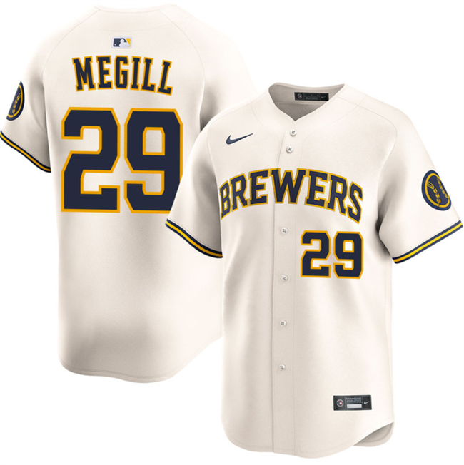 Men's Milwaukee Brewers #29 Trevor Megill Cream 2025 Limited Stitched Baseball Jersey Men's Milwaukee Brewers #29 Trevor Megill Cream 2025 Limited Stitched Baseball Jersey