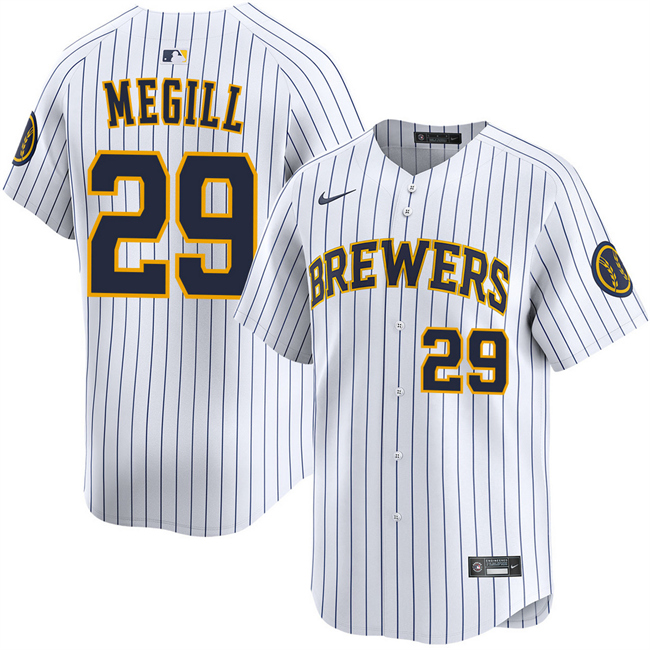 Men's Milwaukee Brewers #29 Trevor Megill White Alternate Limited Stitched Baseball Jersey Men's Milwaukee Brewers #29 Trevor Megill White Alternate Limited Stitched Baseball Jersey