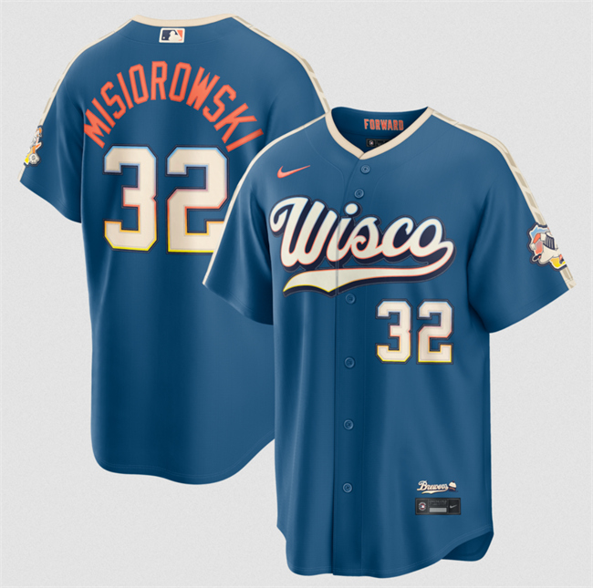 Men's Milwaukee Brewers #32 Jacob Misiorowski Mineral Blue 2026 City Connect Stadium Stitched Baseball Jersey Men's Milwaukee Brewers #32 Jacob Misiorowski Mineral Blue 2026 City Connect Stadium Stitched Baseball Jersey
