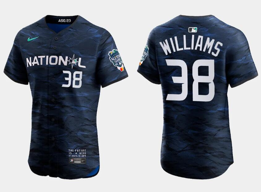 Men's Milwaukee Brewers #38 Devin Williams Royal 2023 All-Star Flex Base Stitched Baseball Jersey Men's Milwaukee Brewers #38 Devin Williams Royal 2023 All-Star Flex Base Stitched Baseball Jersey