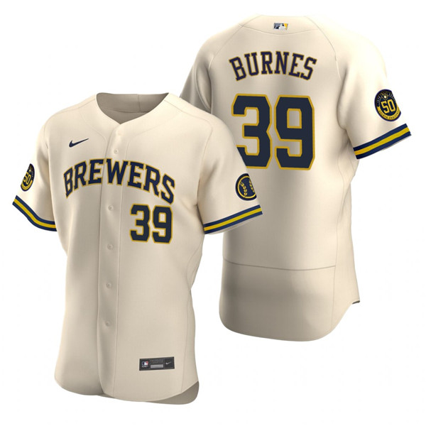 Men's Milwaukee Brewers #39 Corbin Burnes Cream Flex Base Stitched MLB Jersey Men's Milwaukee Brewers #39 Corbin Burnes Cream Flex Base Stitched MLB Jersey