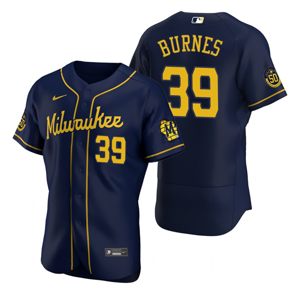 Men's Milwaukee Brewers #39 Corbin Burnes Navy Flex Base Stitched MLB Jersey Men's Milwaukee Brewers #39 Corbin Burnes Navy Flex Base Stitched MLB Jersey