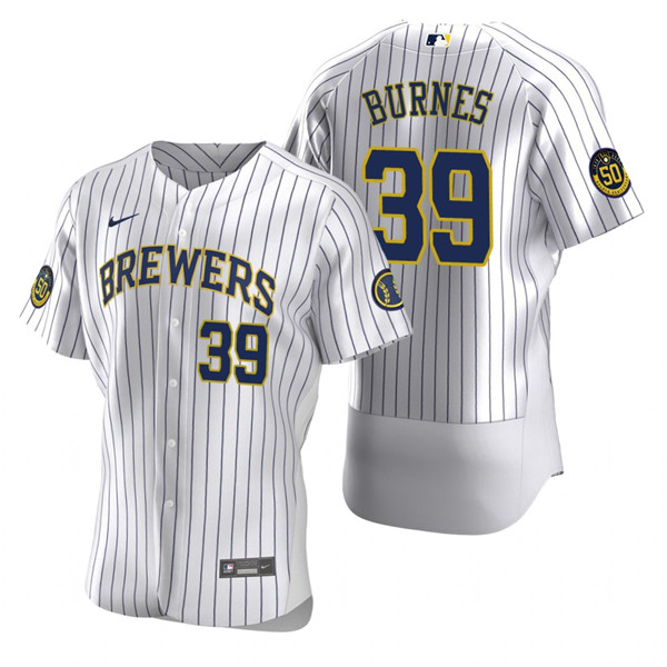 Men's Milwaukee Brewers #39 Corbin Burnes White Flex Base Stitched MLB Jersey Men's Milwaukee Brewers #39 Corbin Burnes White Flex Base Stitched MLB Jersey