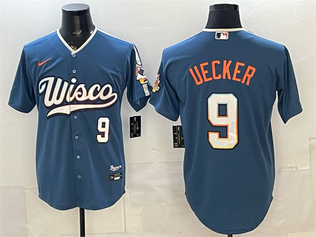 Men's Milwaukee Brewers #9 Bob Uecker Mineral Blue 2026 City Connect Stadium Stitched Baseball Jersey Men's Milwaukee Brewers #9 Bob Uecker Mineral Blue 2026 City Connect Stadium Stitched Baseball Jersey